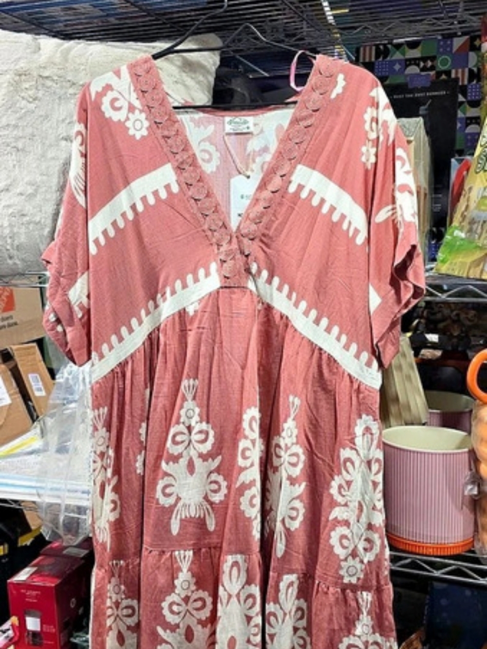 New 2X Floral Mini Dress in Pink & White NWT